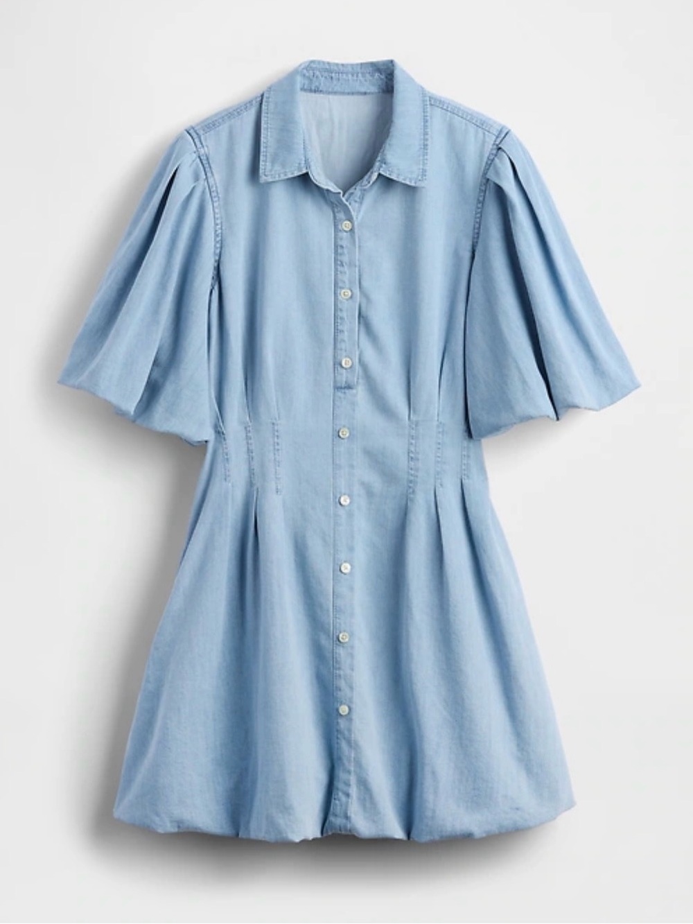 GAP Light Blue M Denim-Look Shirt Dress with Puff Sleeves